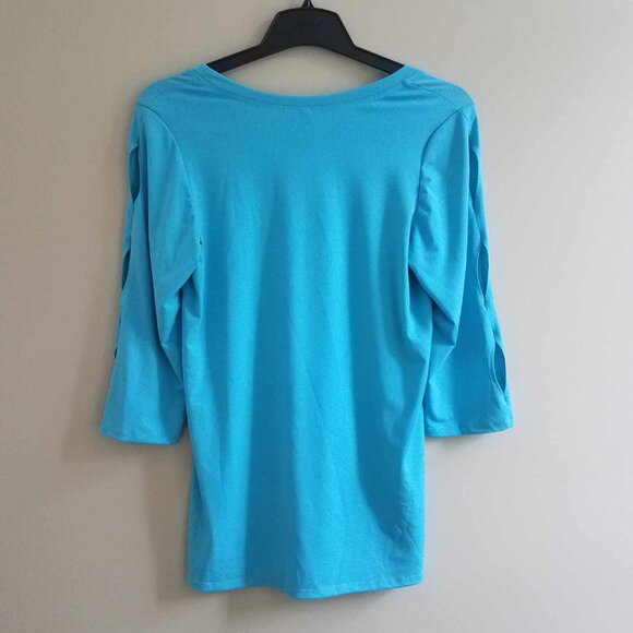 Casual Top w/CUTOUT SLEEVES Unique & Soft, Very Nice Top, MADE IN USA, Turquoise - Picture 2 of 5